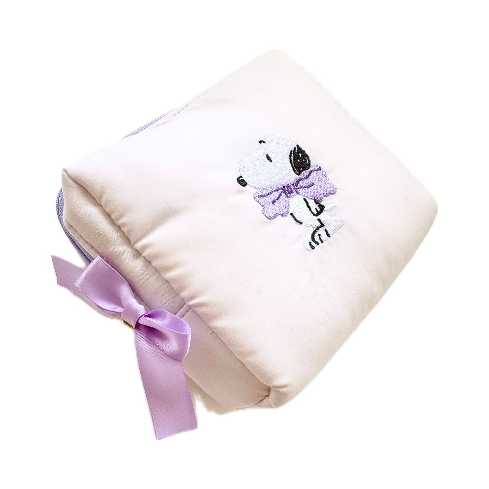 Snoopy Soft Lavender Plush Bow Pouch