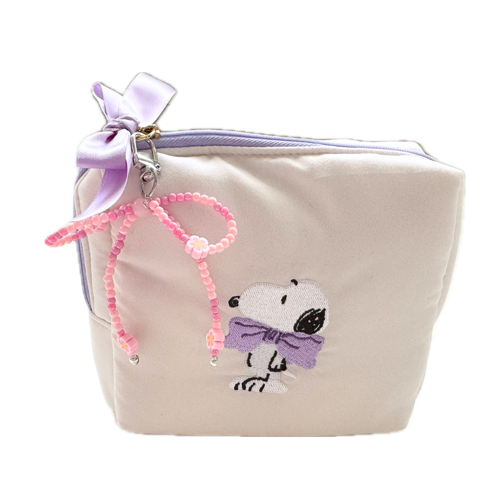 Snoopy Soft Lavender Plush Bow Pouch