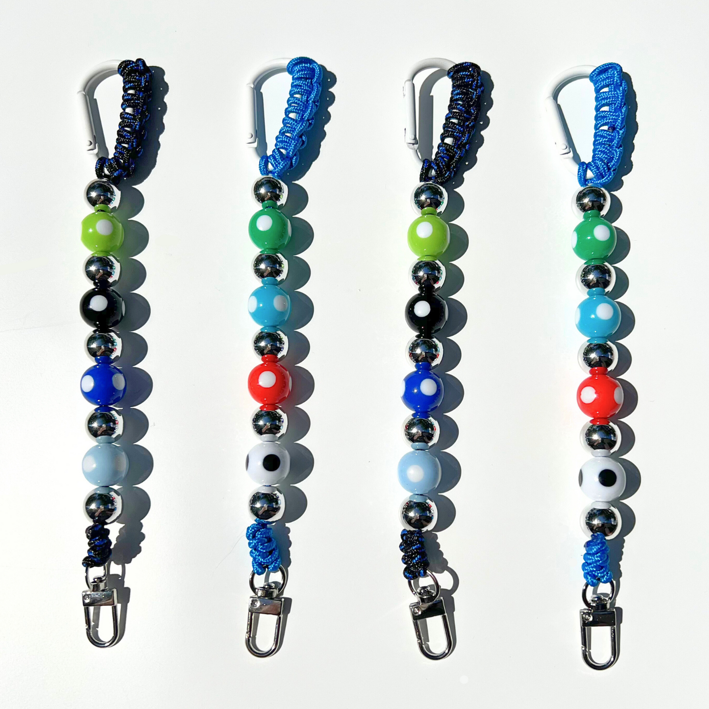 Black Paracord Carabiner – Handmade Beaded Polka Dot Keychain