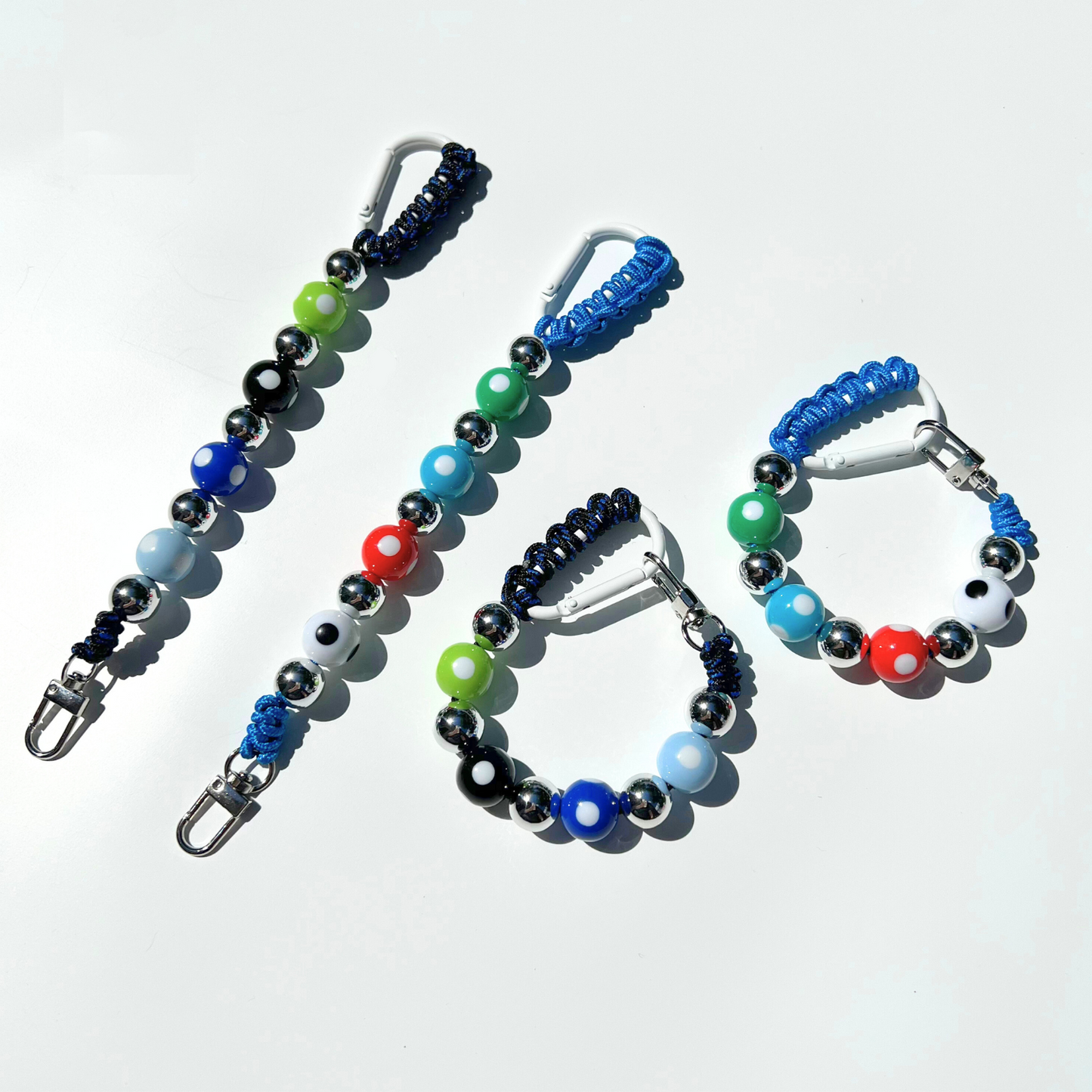 Black Paracord Carabiner – Handmade Beaded Polka Dot Keychain