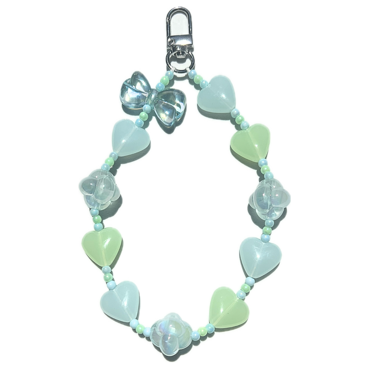 Pastel blue jelly heart phone charm keychain, handmade by SweetKiri