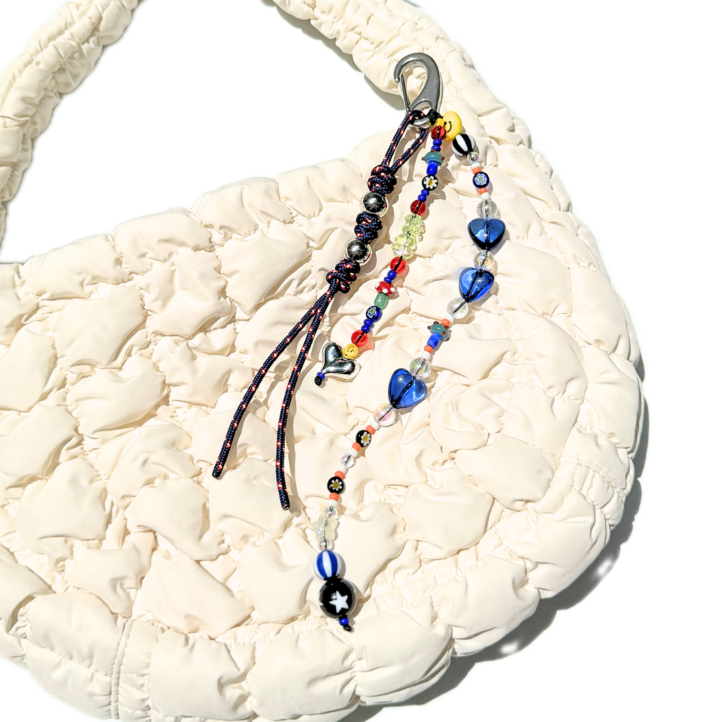 Hyper Blue Beaded Bag Charm – Smiley & Heart Statement Accessory
