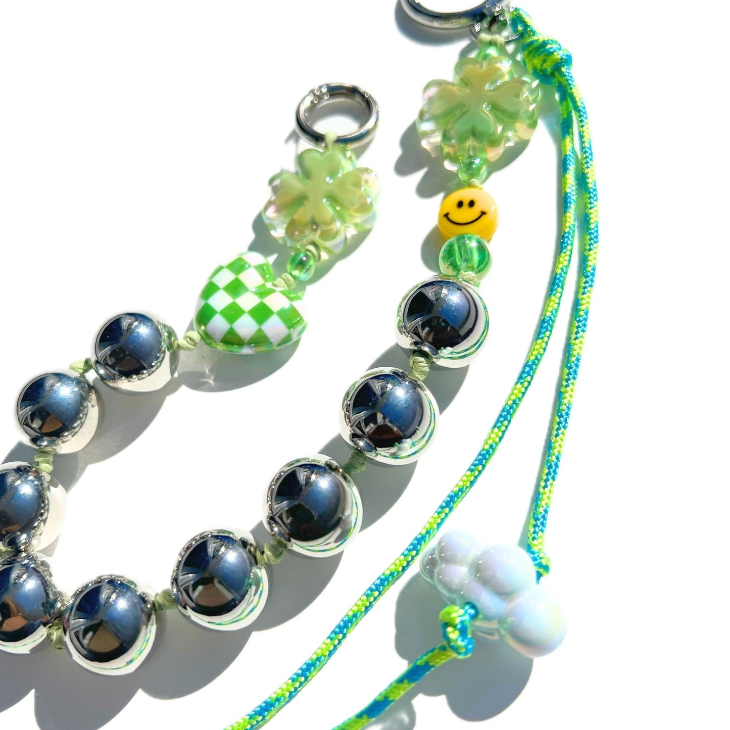 Lux clover and silver beaded purse charm