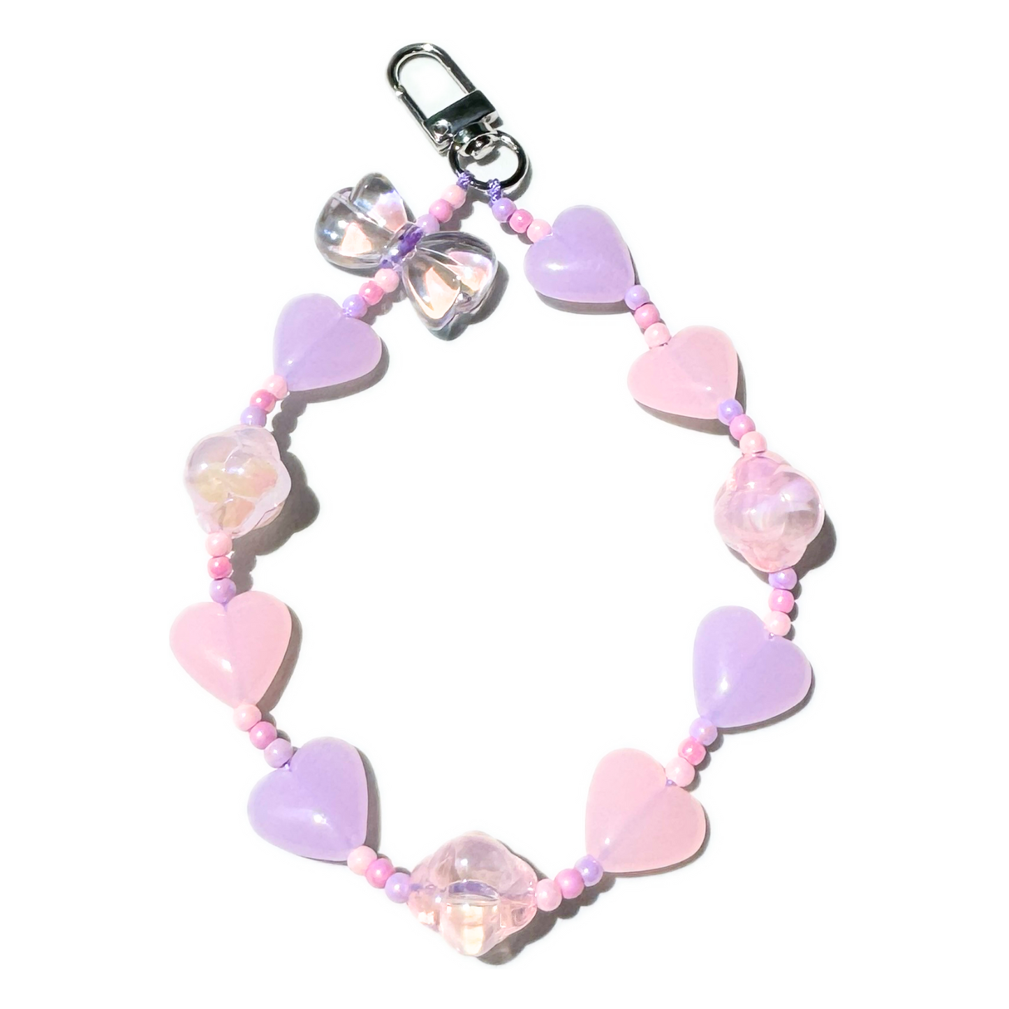 Pink jelly heart beaded bag charm