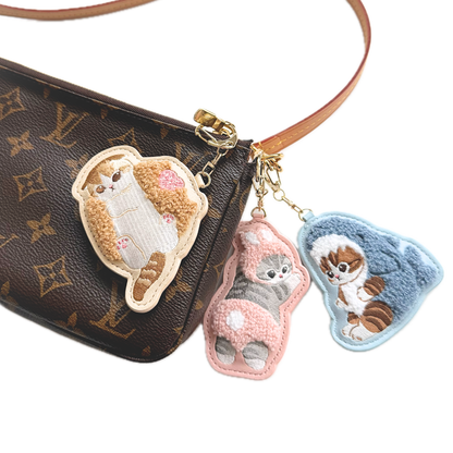 Mofusand Strawberry Shortcake Embroidered Keychain Bag Charm – Beige