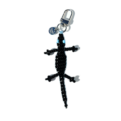 Mini Beaded Black Gecko Bag Charm - Handmade Lizard Keychain