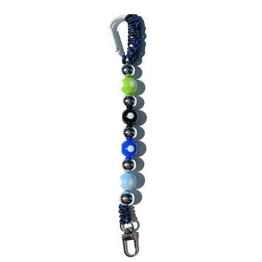 Black Paracord Carabiner – Handmade Beaded Polka Dot Keychain