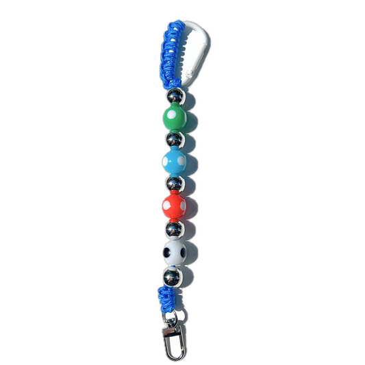 Turquoise Paracord Carabiner – Handmade Polka Dot Beaded Keychain