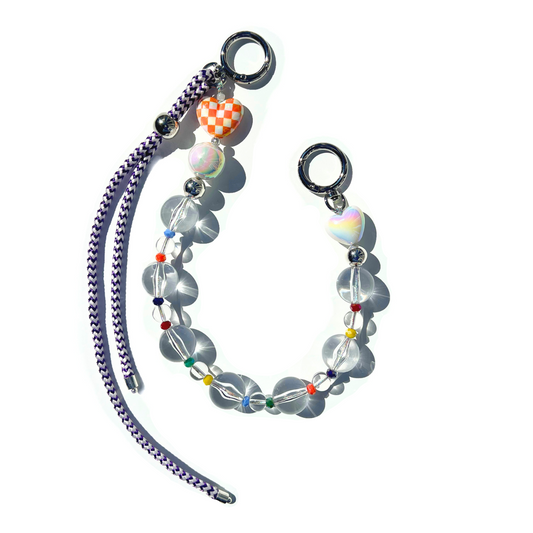 Aesthetic handmade beaded bag charm. Featuring Chunky transparent beads for a clean statement look.