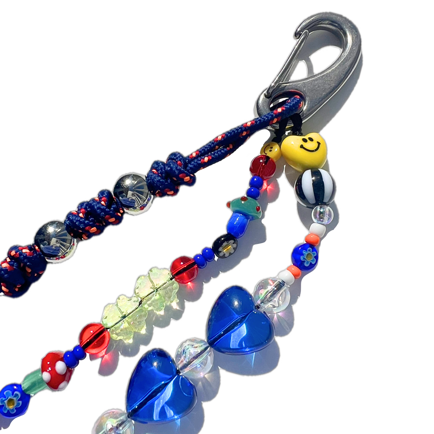 Hyper Blue Beaded Bag Charm – Smiley & Heart Statement Accessory
