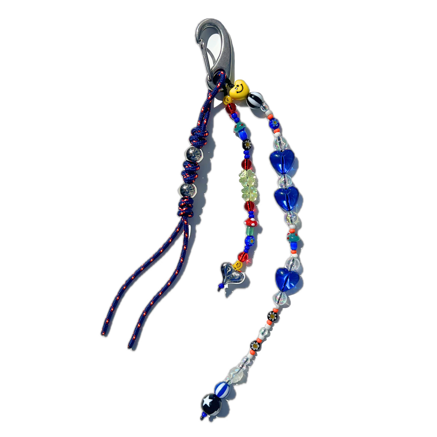 Hyper Blue Beaded Bag Charm – Smiley & Heart Statement Accessory