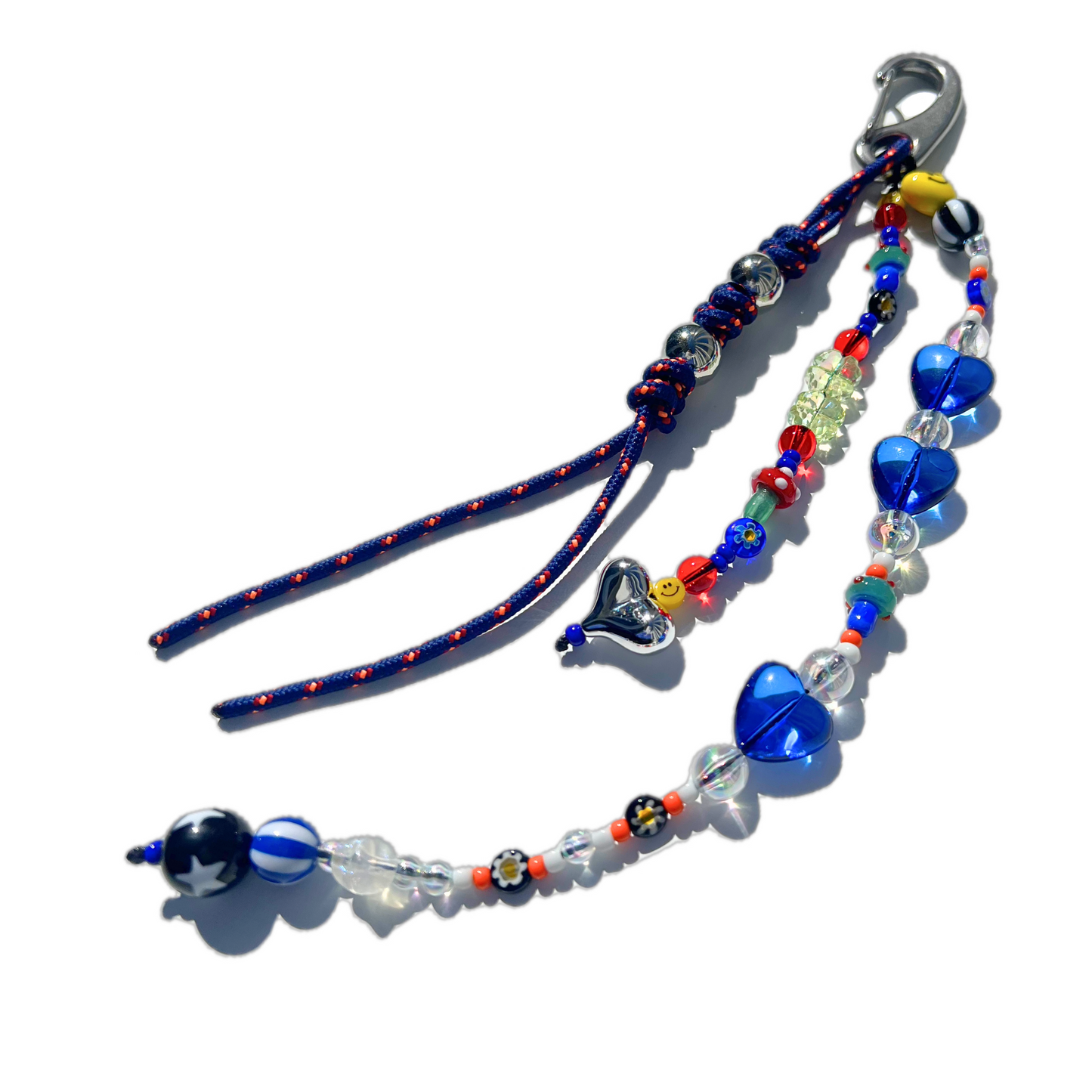 Hyper Blue Beaded Bag Charm – Smiley & Heart Statement Accessory