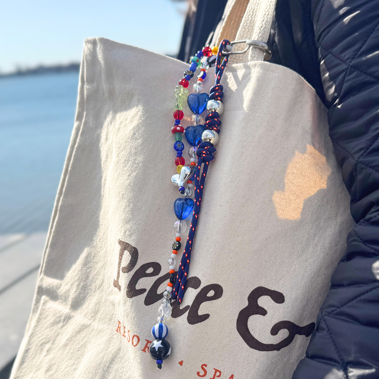 Hyper Blue Beaded Bag Charm – Smiley & Heart Statement Accessory