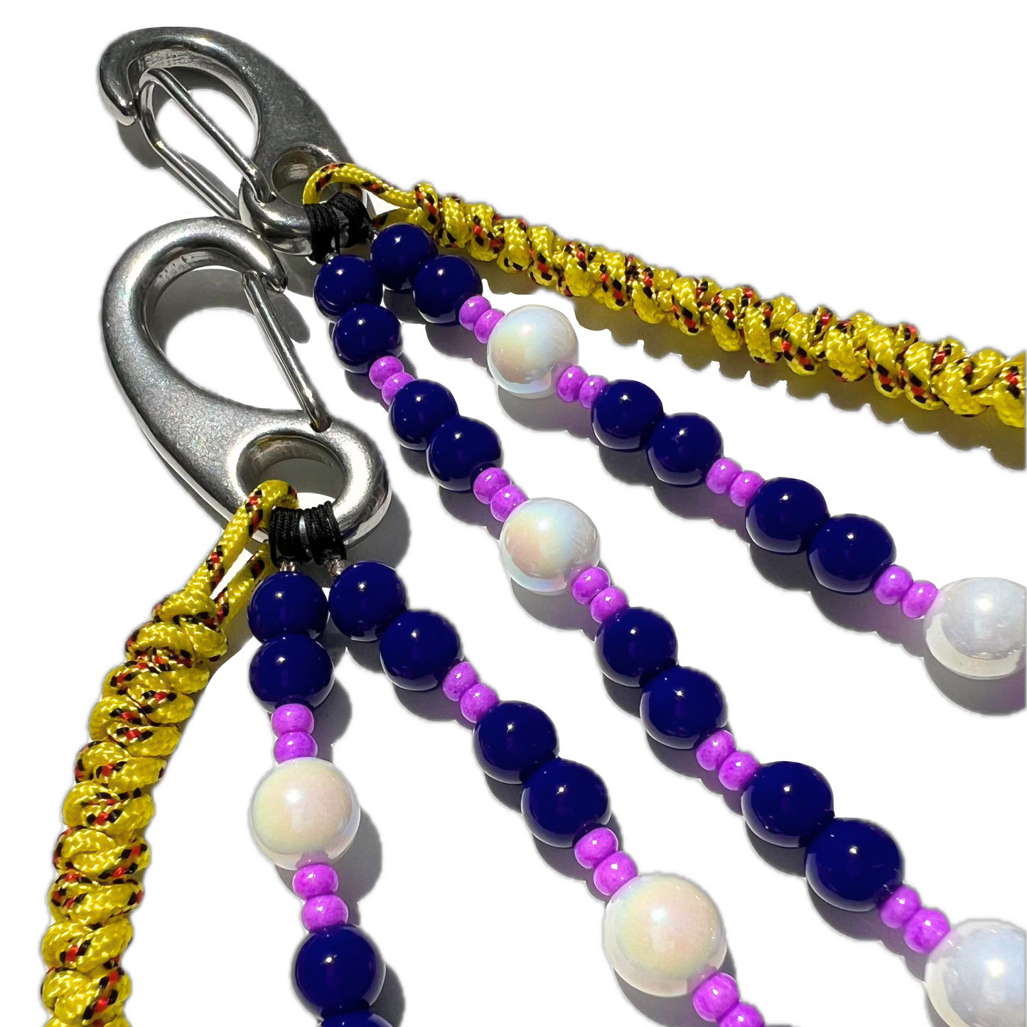 Navy Blue & Lilac Chrome Heart Beaded Bag Charm – Bold Statement Keychain