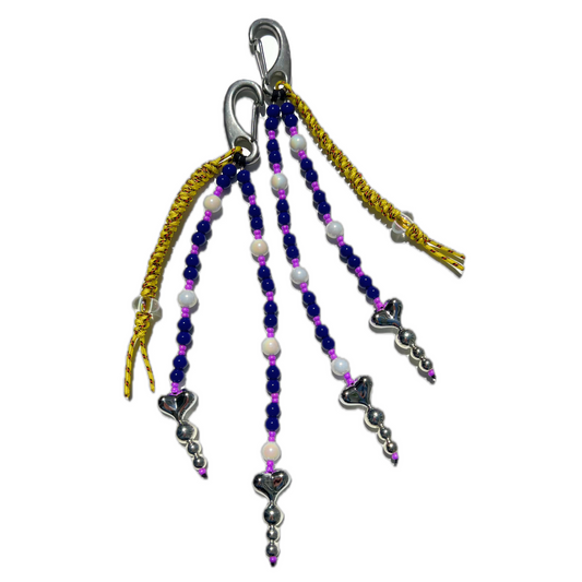 Navy Blue & Lilac Chrome Heart Beaded Bag Charm – Bold Statement Keychain