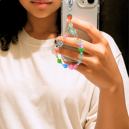 Model holding cute colorful phone charm