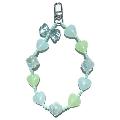 Pastel blue jelly heart phone charm keychain, handmade by SweetKiri