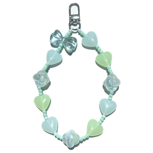 Pastel blue jelly heart phone charm keychain, handmade by SweetKiri