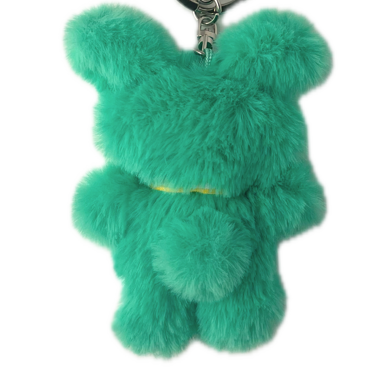 Back of Line Friends Wasabi Bear plush keychain showing green fur and chain attachment