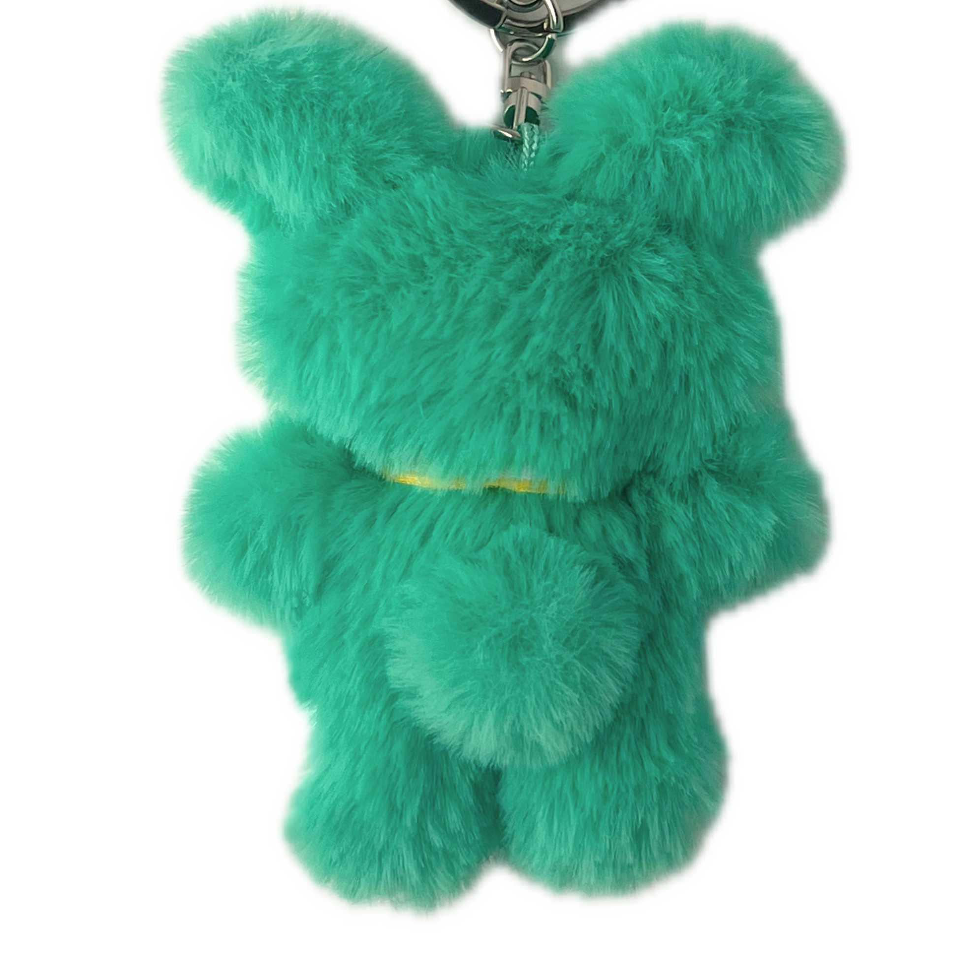 Back of Line Friends Wasabi Bear plush keychain showing green fur and chain attachment