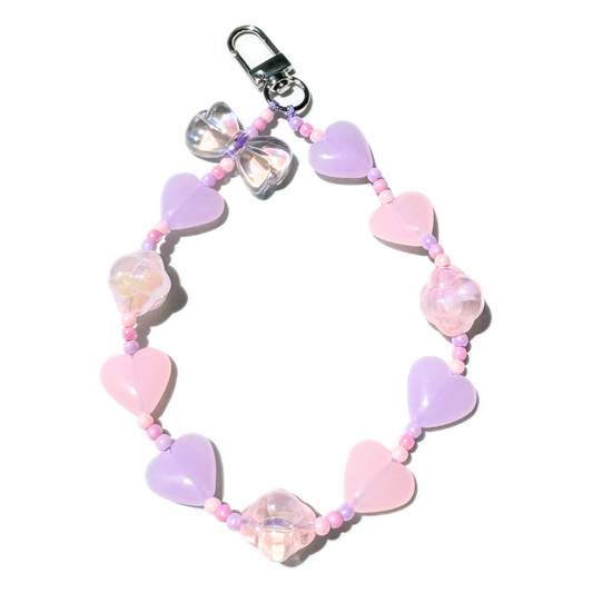 Pink jelly heart beaded bag charm