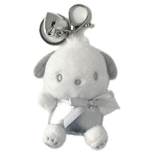 Sanrio Silver Pochacco Plush with Metallic Heart Keychain