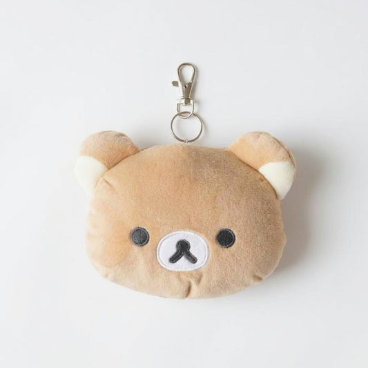 Rilakkuma plush bag charm pouch front view, minimalist Japanese plush keychain accessory