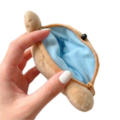 Rilakkuma pouch being unzipped, soft Japanese character keychain with zip pocket