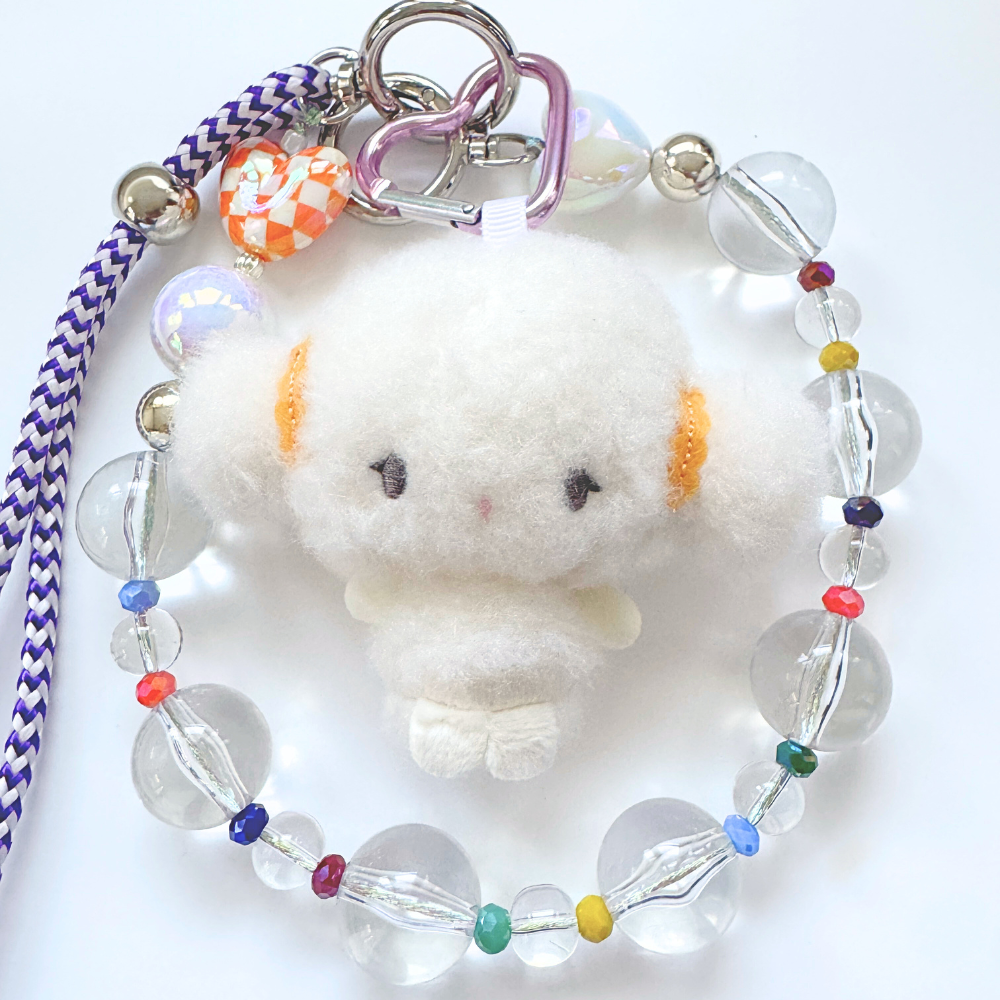 cute Japanese Sanrio character Cogimyun bag charm with pink heart carabiner