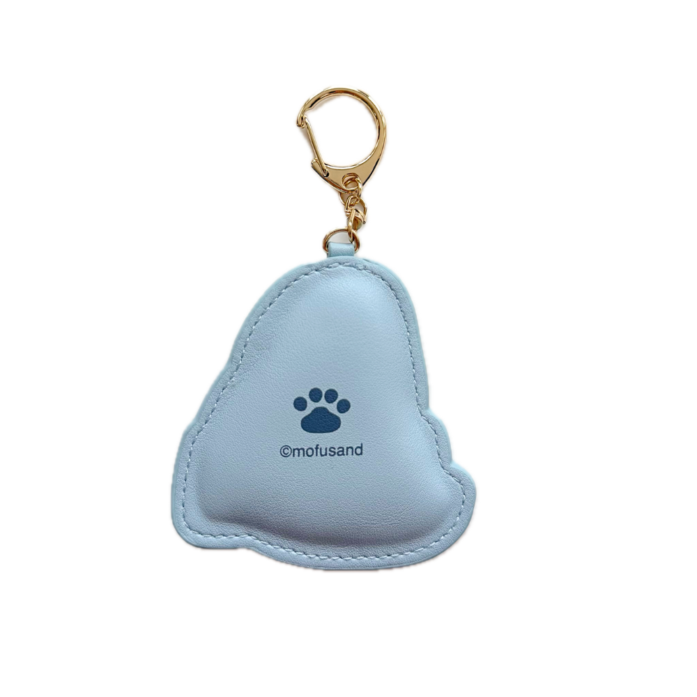 Back view of Mofusand shark costume cat embroidered keychain bag charm in premium vegan leather with gold-tone clasp