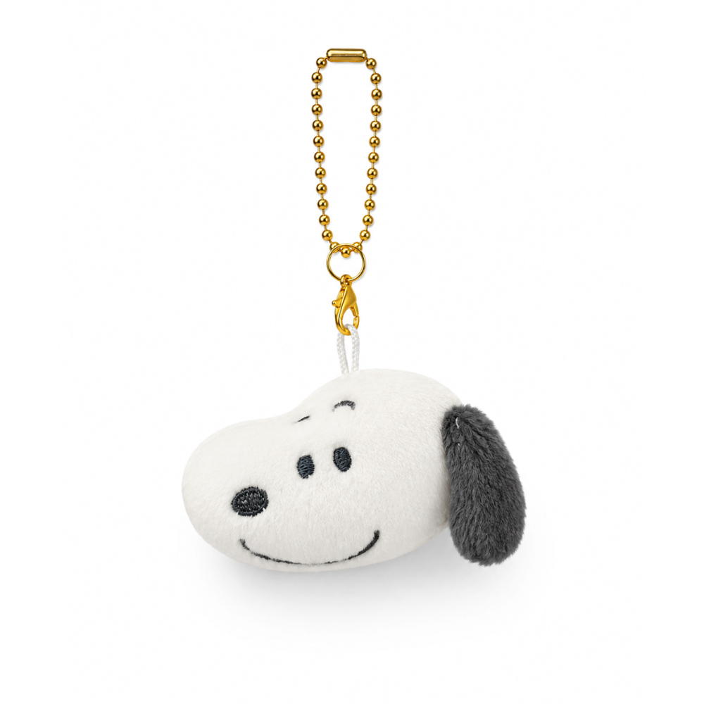 Peanuts Snoopy mini plush keychain bag charm with embroidered face and gold-tone ball chain