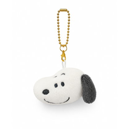 Peanuts Snoopy mini plush keychain bag charm with embroidered face and gold-tone ball chain
