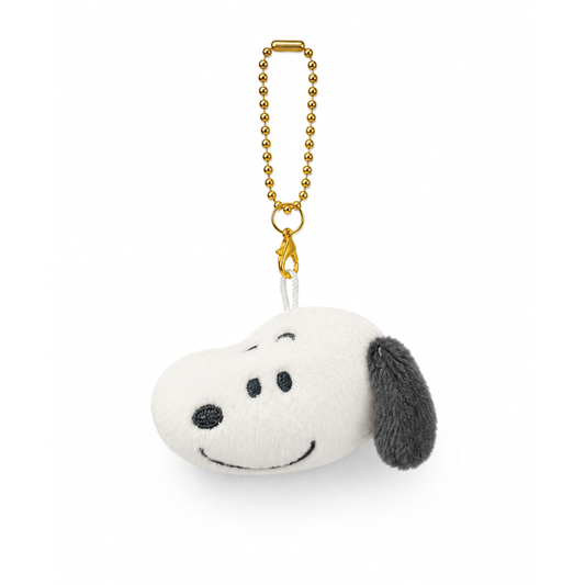Peanuts Snoopy mini plush keychain bag charm with embroidered face and gold-tone ball chain