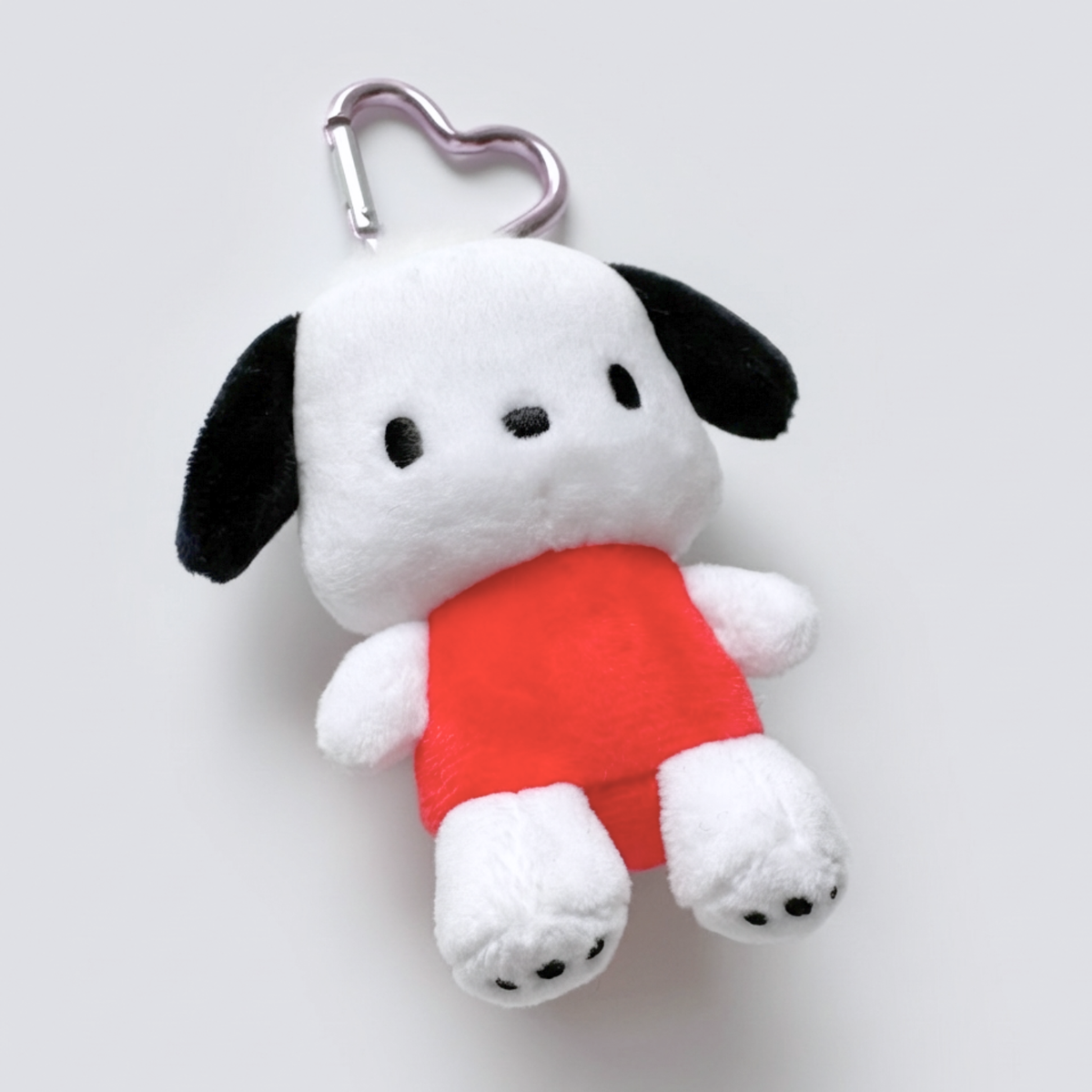 Pochacco mini mascot kawaii heart carabiner bag charm closeup.